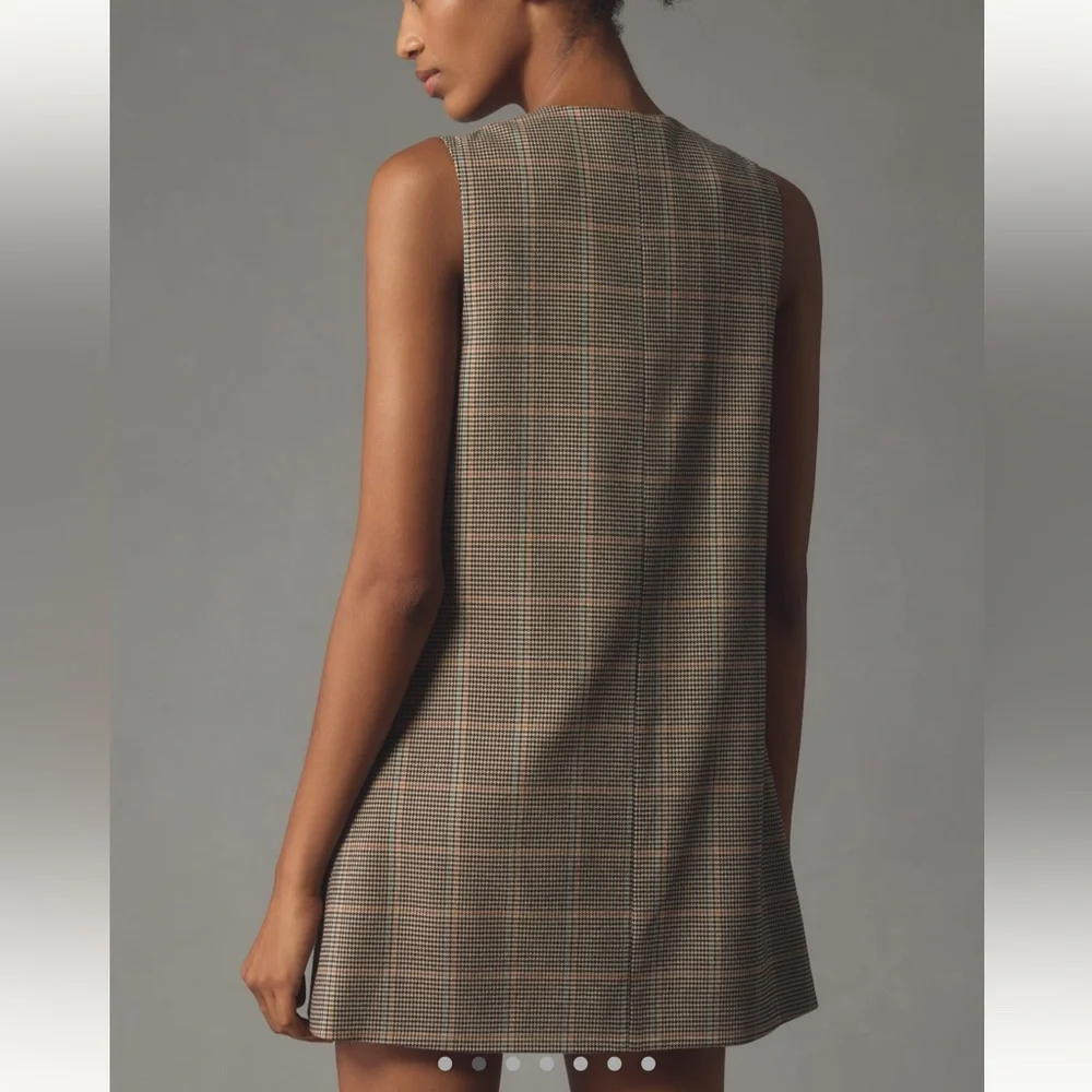 Anthropologie Plaid Button-Front Mini Dress in Brown and Tan - Picture 2 of 5